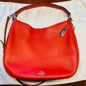 COACH LARGE NOMAD HOBO GLOVETANNED LEATHER HANDBAG PURSE CARMINE RED